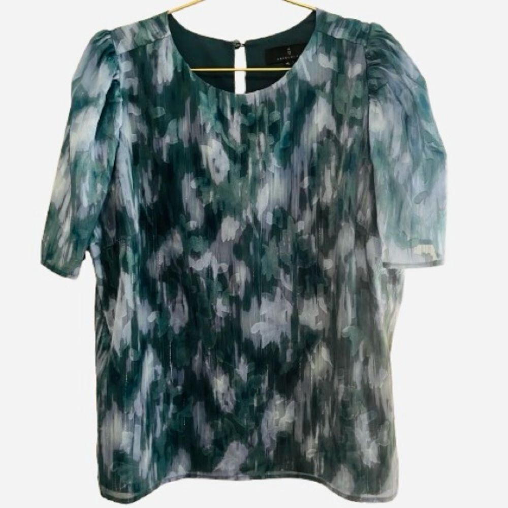 Abby Glass Elegant Green Patterned Women's Blouse